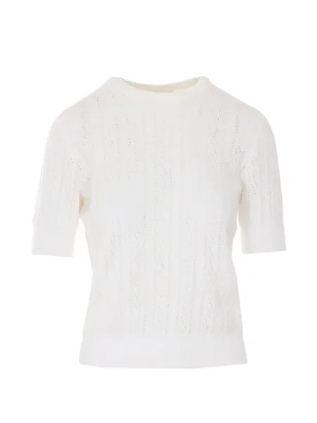 Къс пуловер Lisa Yang с кръгло деколте бяло