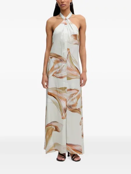 Rochie maxi Isabelle Blanche cu imagine cu imprimeu abstract cu gât halter