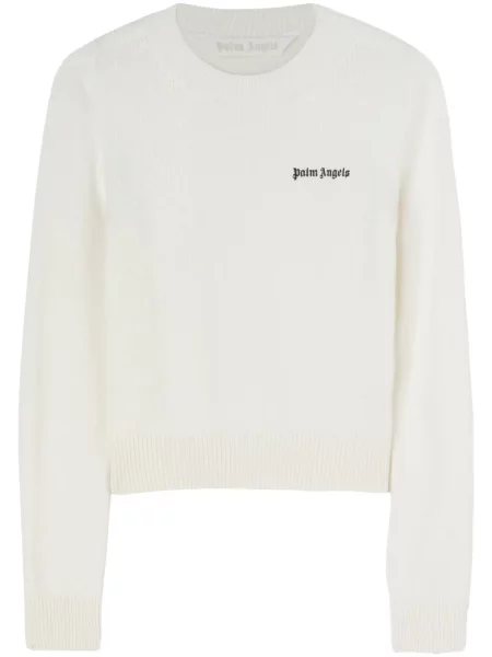 Pulover Palm Angels cu broderie cu decolteu rotund alb