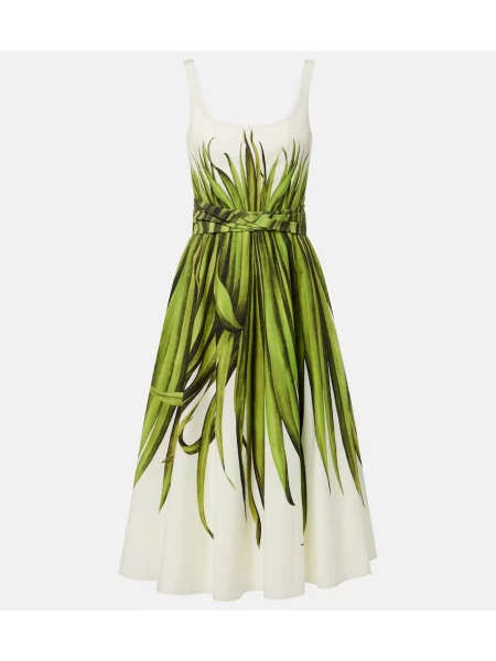Rochie midi Oscar De La Renta cu imagine din poplin verde