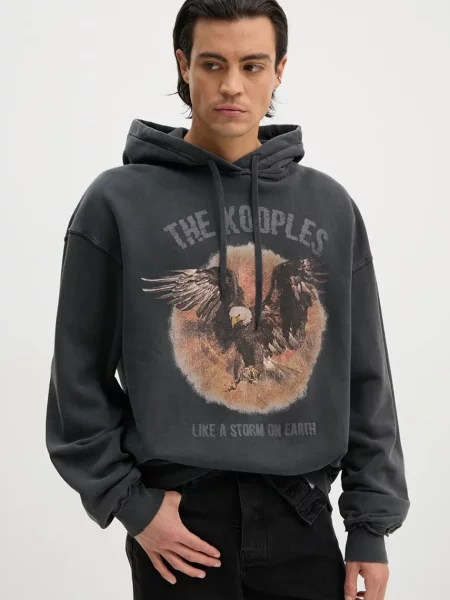 Суичър с качулка The Kooples с качулка с принт сиво