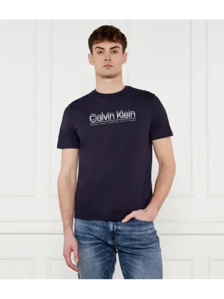 Calvin Klein Póló Double Logo Sötétkék Regular Fit kék