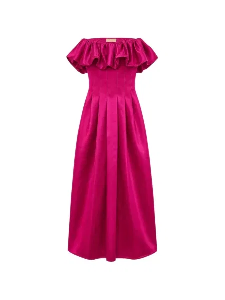 Rochie midi Ulla Johnson cu volane fără bretele roz