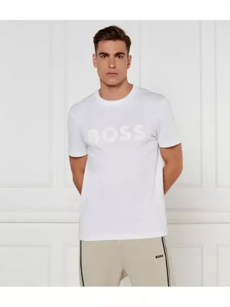 BOSS GREEN Tricou Mirror alb