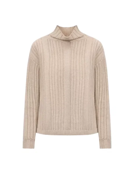 Lniany sweter z golfem Max Mara beżowy