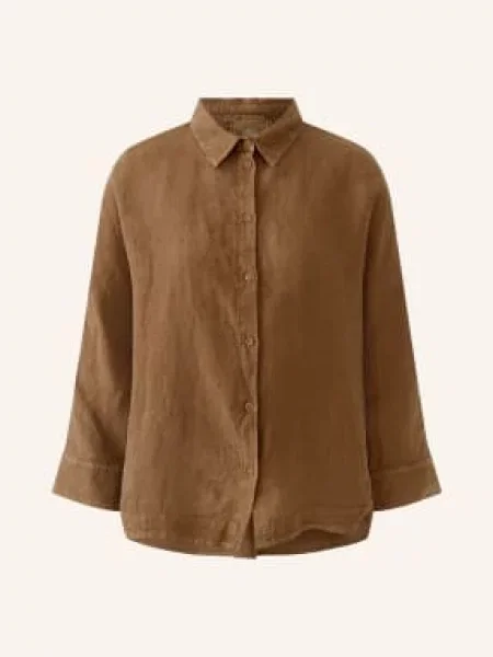 Oui Lněná Košile S Rukávy hnědá