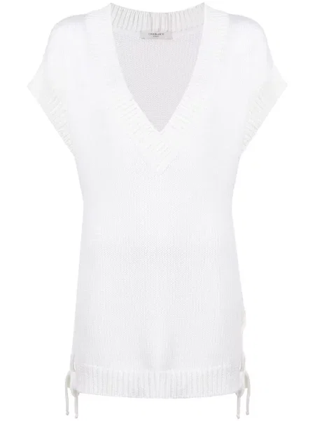 Top Charlott z dekoltem w serek prążkowany biały