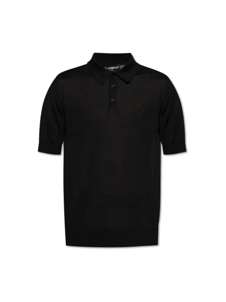 Jedwabna koszulka polo Dolce And Gabbana z logo czarna