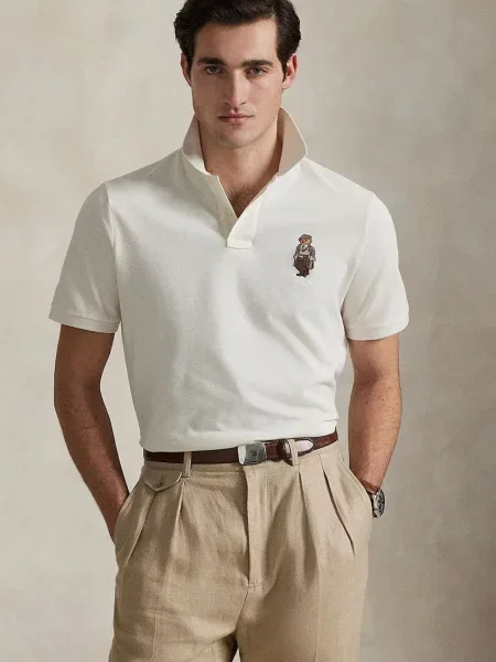 Тениска с яка Polo Ralph Lauren с апликация бяло
