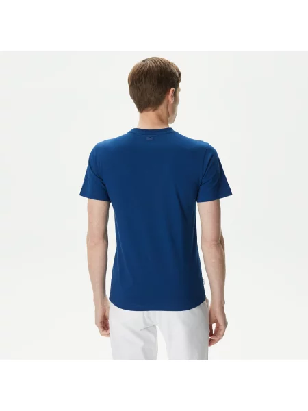 Lacoste Koszulka Slim Fit Z Okrągłym Dekoltem I Nadrukiem granatowy