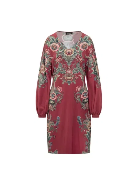 Sukienka Etro w kwiatki z dekoltem w serek czerwona