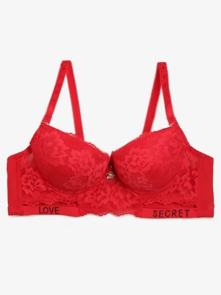Sutien Push-Up Decorat cu Dantelă și Paiete Elisei roșu