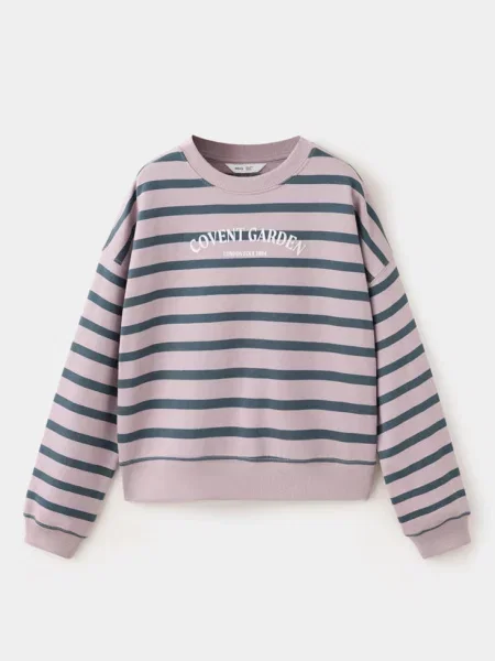 Bluza w paski z nadrukiem jasny/pastelowa purpura Dzieci lata MANGO KIDS