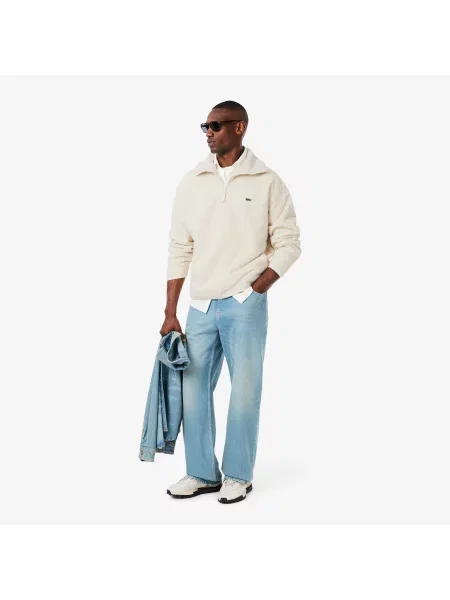 Lacoste Bluza Half Zip Loose Fit Kremowa Kremowy