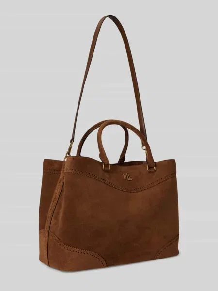 Torebka z uchwytem z detal z logo model MARCY' Lauren Ralph Lauren brązowa