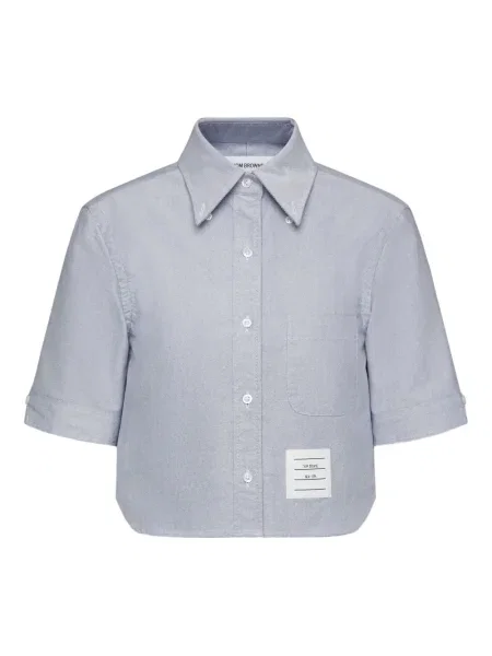 Cămașă Thom Browne din țesătură twill scurtă albastru