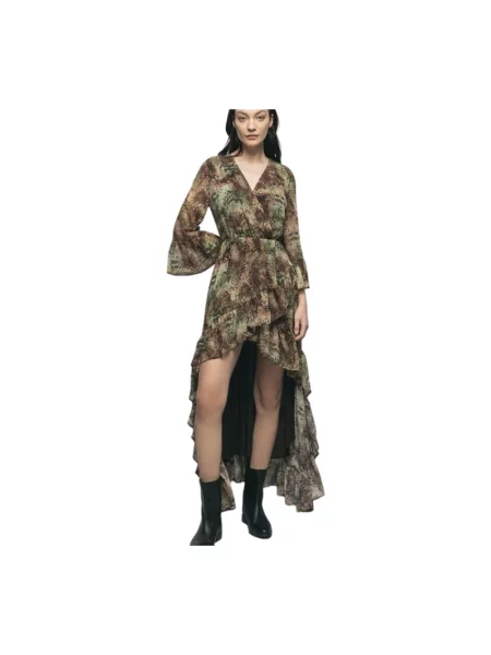 Długa wielobarwność sukienka koszulowa Gaëlle Paris z nadrukiem