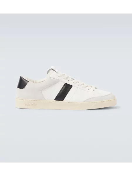 Sneakerși Tom Ford din piele de căprioară alb