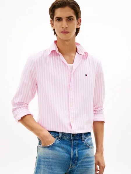 Tommy Hilfiger koszula casual Mężczyźni Regular Fit biały|różowy w paski M różowa