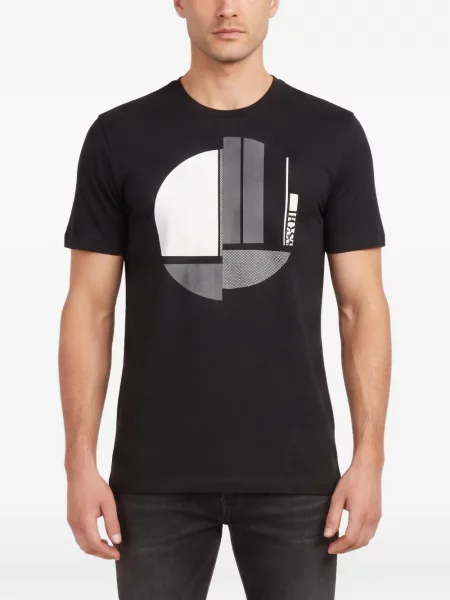 Tricou Boss Green Hugo Boss din jerseu cu autograf negru