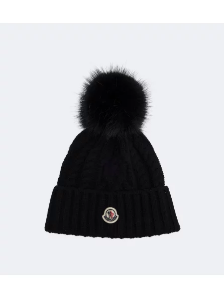 Căciulă Moncler de lână cu autograf negru