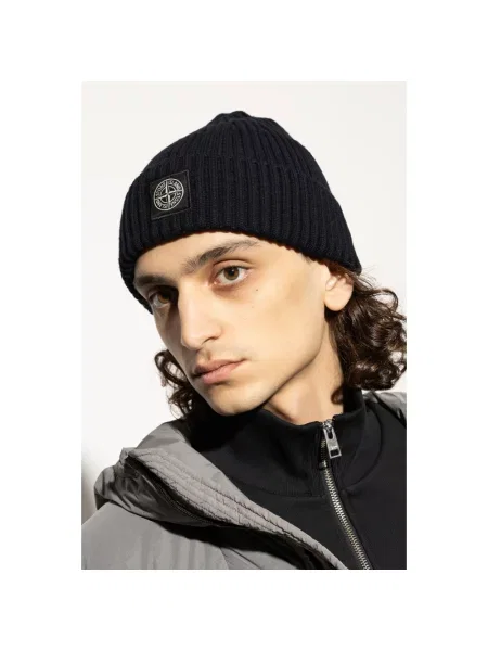 Czapka Stone Island z kamieniami wełniana niebieska