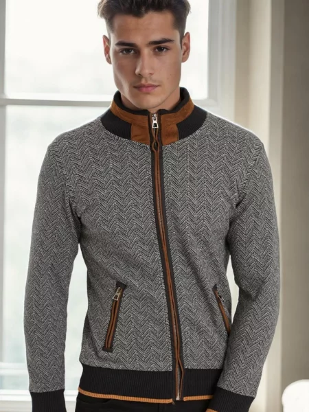 Hanorac Dewberry cu model herringbone negru