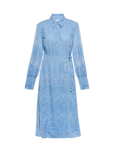 Rochie tip cămașă Ganni din dantelă de costum albastru