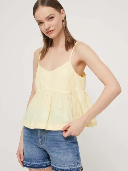 Блуза Tommy Jeans дамска с изчистен дизайн жълто