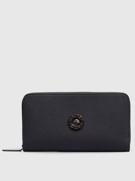 Шкіряний гаманець з фактурною емблемою Stefano Ricci синій