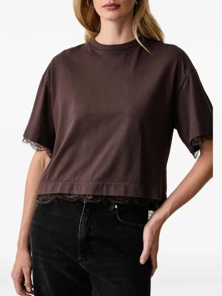 Tricou Allsaints din dantelă maro