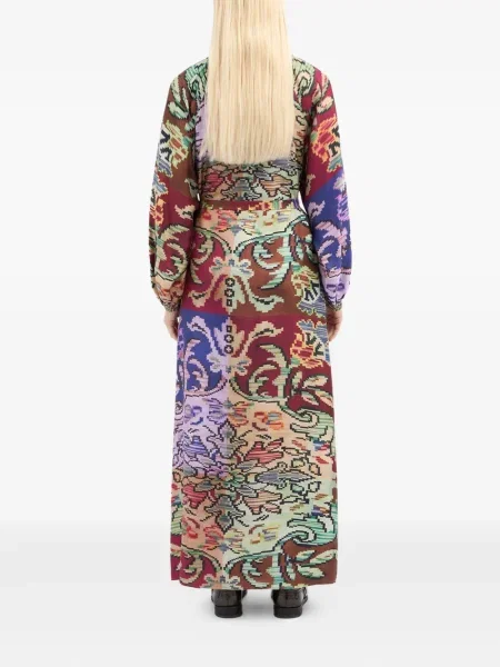 Rochie maxi Pierre-louis Mascia cu imprimeu abstract de costum roșu