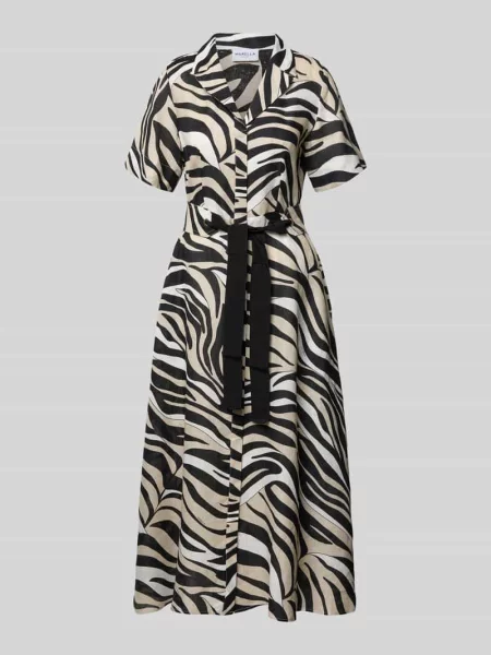 Sukienka z czystego lnu z kołnierzem z połami Model SPACCHE' Marella czarna