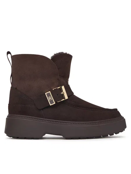 Hótaposó Tommy Hilfiger Th Buckle Shearling Snow Boot Sötétbarna