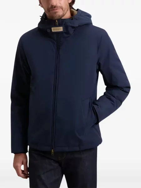 Geacă Woolrich de lână cu glugă albastru