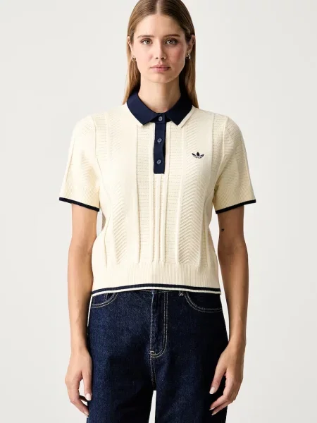 Adidas Originals polo majica za žene s viskozom Cable Knit Cali plava