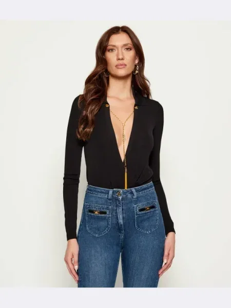 Elisabetta Franchi body selyemkeverékkel nyomott mintás fekete