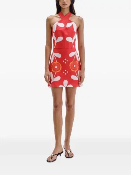 Rochie Cala De La Cruz cu model floral cu imagine cu gât halter roșu