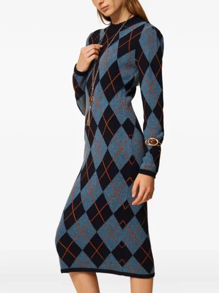 Lung rochie Twinset din jacard albastru