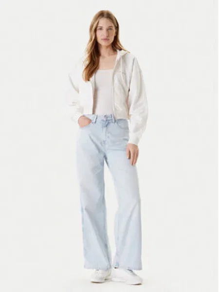 Tommy Jeans Mikina Linear Écru Boxy Fit bílá