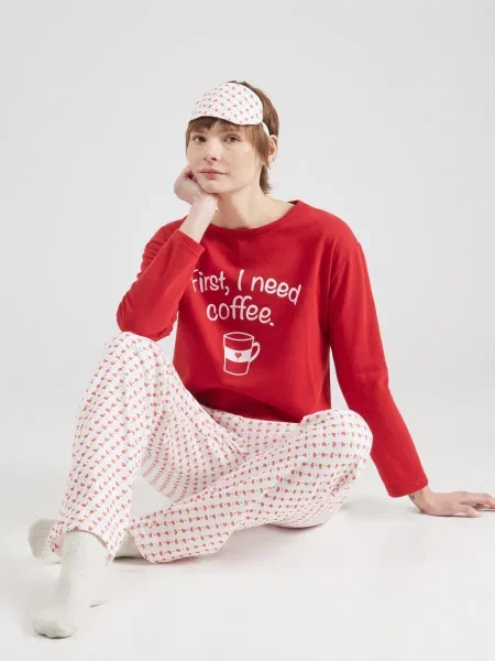 Trendyol Pijama mov închis / roșu alb