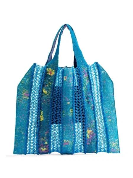 Πλεκτή διάτρητη τσάντα shopper Bielo μπλε