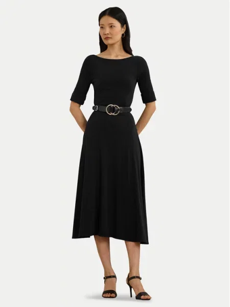 Sukienka midi z dekoltem w łódkę model ‘MUNZIE’ Lauren Ralph Lauren czarna
