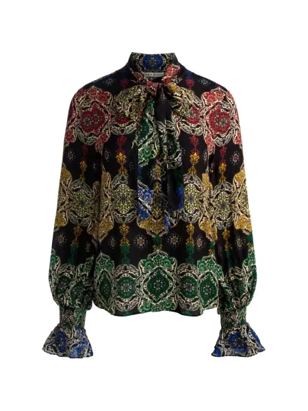 Bluză Alice + Olivia cu imagine cu model paisley cu legături negru