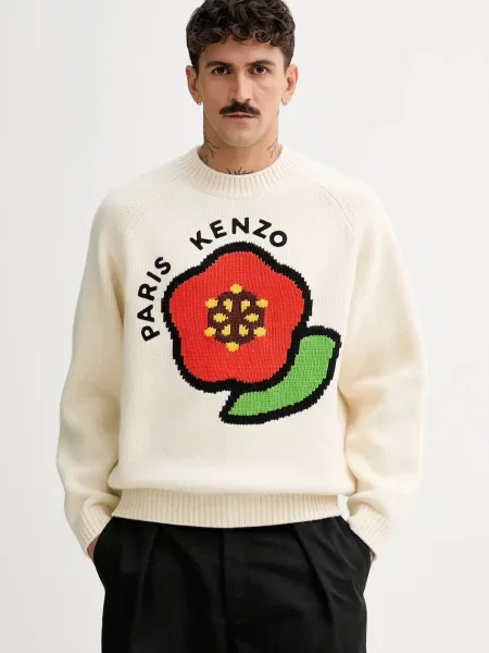 Вълнен пуловер Kenzo Pop бежово