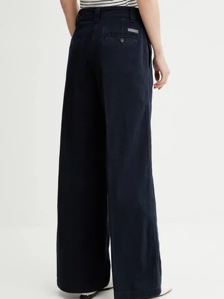 Kalhoty Calvin Klein tmavomodrá široké high waist