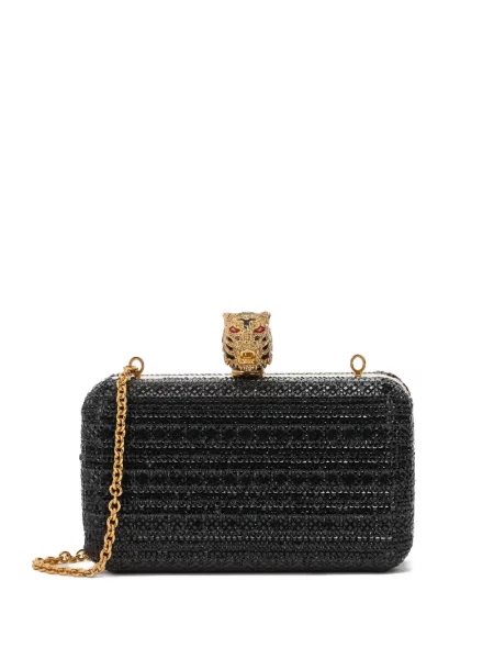 Geantă plic Roberto Cavalli cu dungi de tigru cu mărgele negru