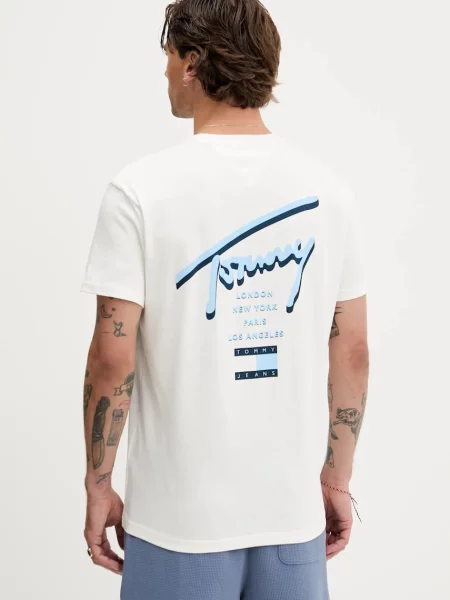 Tommy Jeans tricou din cu imprimeu alb