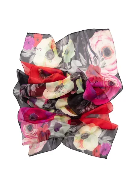 Fular Elizabetta cu model floral cu imagine negru