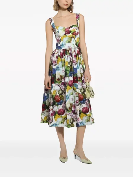 Gėlėta raštuota midi suknelė Dolce & Gabbana mėlyna
